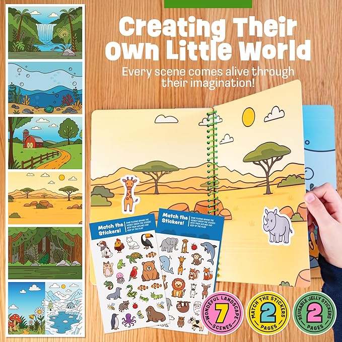 Reusable Sticker Book - Animals - 50 Jelly Stickers for Toddlers & Kids 3-5: Fun Travel Toys, Kids Travel Activities & Easter Gifts for Kids - Sticker Books for Toddlers 3 Years Old 1-3 2-4