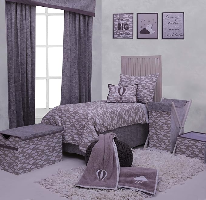 Bacati Clouds in The City 4 Pc Toddler Bedding Set, White/Grey