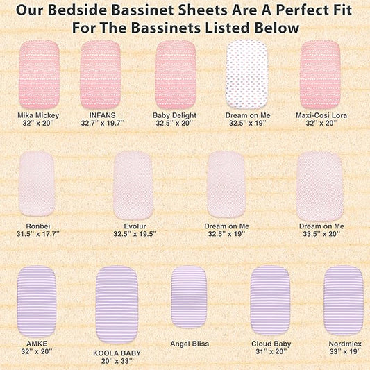 4 Pack Organic Bedside Bassinet Sheets Compatible with Mika Micky, Baby Delight, Dream On Me, AMKE and Other Bassinet Mattress Pads Size Between 17-21 in Width, 29-33 in Length, and 1.5-4 in Thick