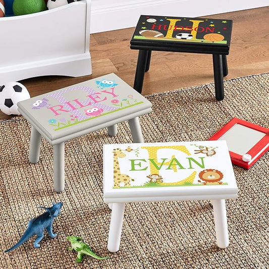 Let’s Make Memories Personalized My Own Name Step Stool - Children’s Step Stool - Sturdy Wood – Non-Toxic Paint, Sealer - Turtle Design - Gray - 14’Wx9.25”Lx8.75”H - Ages 3+