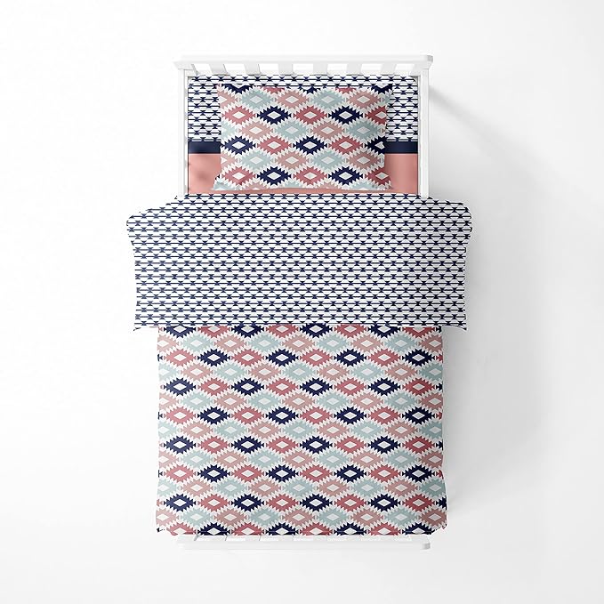 Bacati - Emma Aztec Coral/Mint/Navy 4 pc Toddler Bedding Set