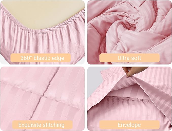 ZPECC Toddler Bedding Set - 4 Piece Hypoallergenic Baby Crib Bedding Set for Boys and Girls, Includes Toddler Comforter, Flat Sheet, Fitted Sheet and Pillowcase, Pink Stripe