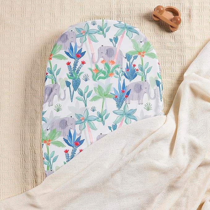 TILLYOU Baby Bassinet Sheets for Girls Boys, Fit for Hourglass Oval Rectangle Bassinet Mattress Sheets, 33”X16”, 2 Pack Rainforest Elephant & Grey