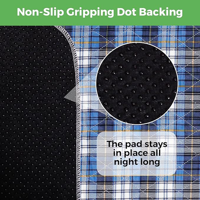 Bed Pads Washable Waterproof, Incontinence Bed Pads for Women and Men, Reusable Mattress Protector Underpads, Non-Slip, 36" x 34", Blue Plaid, 2 Pack