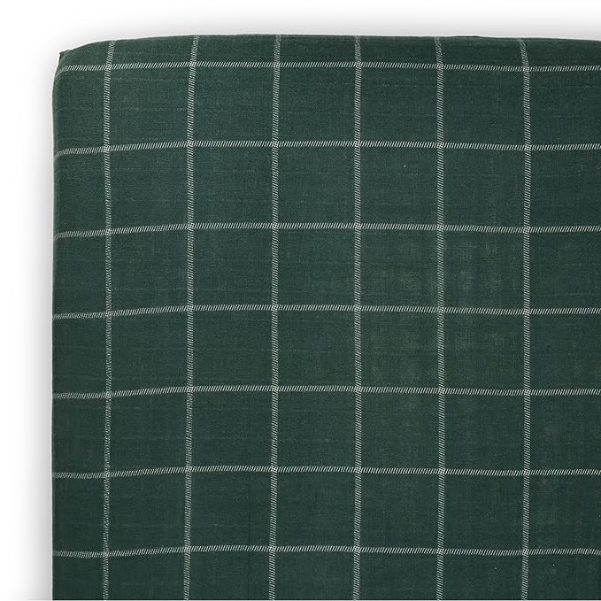Little Unicorn Fitted Crib Sheet | 100% Cotton Muslin | Super Soft | Sized for Standard Baby Crib & Toddler Mattress | Machine Washable | 52” x 28” x 6” (Evergreen Plaid)