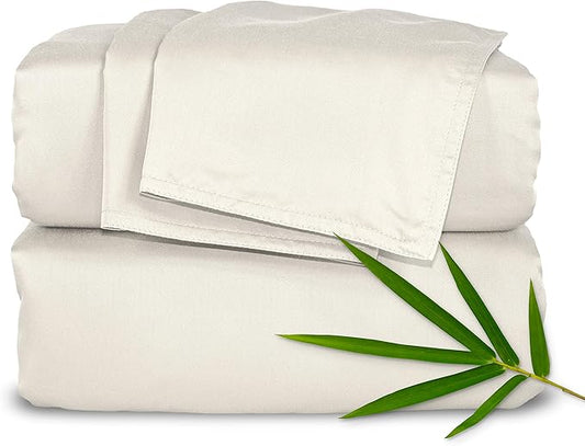 Pure Bamboo King Sheets, Genuine 100% Organic Viscose Derived from Bamboo Bed Sheet Set, Luxuriously Soft & Cooling, Double Stitching, 2 Year Quality Promise (King, Ivory)