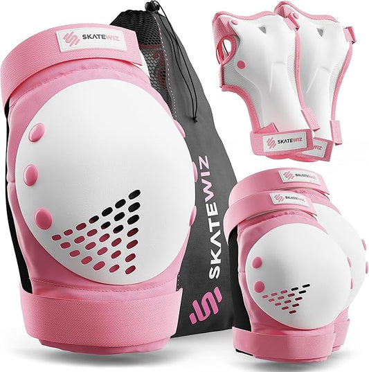 SKATEWIZ Skateboard Pads Protective Gear Set for Kids and Adults - Smash - Roller Skate Pads [6pc] with Wrist Guards - Skating Protective Gear - Roller Derby
