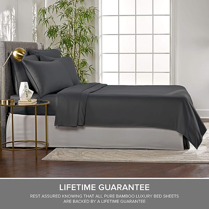 Pure Bamboo Twin XL Sheets, Genuine 100% Organic Viscose Derived from Bamboo Bed Sheet Set, Luxuriously Soft & Cooling, Double Stitching, 2 Year Quality Promise (Twin XL, Charcoal)