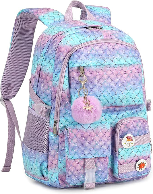 KIDNUO Girls Backpack,15.6 Inch Laptop School Bag Large Primary Elementary Middle College Bookbags Kids Backpacks for Teens Girl Women Students Anti Theft Travel Daypack (Purple)