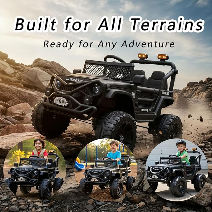 12V Kids Ride On Jeep-Style Car with Remote Control, Bluetooth Music & Stories, LED Headlights, Shock Absorption, Double Doors with Lock, Safe Speed, Battery Powered Electric Vehicle for Boys & Girls
