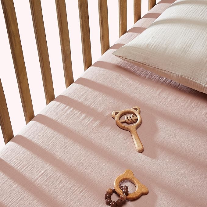 Bioweaves Organic Cotton Muslin Mini Crib Sheet, GOTS Certified Fitted Mini Crib Mattress Sheet, Extra Soft & Breathable for Toddler, Baby Boys & Girls, 38" x 24", 5 Inch Pocket, Dusty Pink