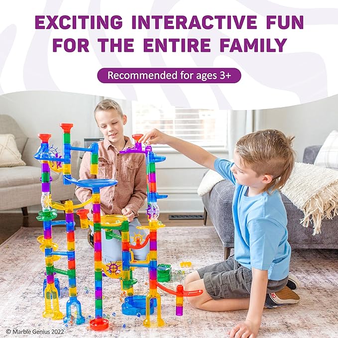 Marble Genius Marble Run Extreme Set, STEM Toys & Maze Construction Building - 300 Translucent Track Pieces & Glass Marbles for Family, Kids Toddlers Ages 4-8 - Fun Holiday Creative Gifts
