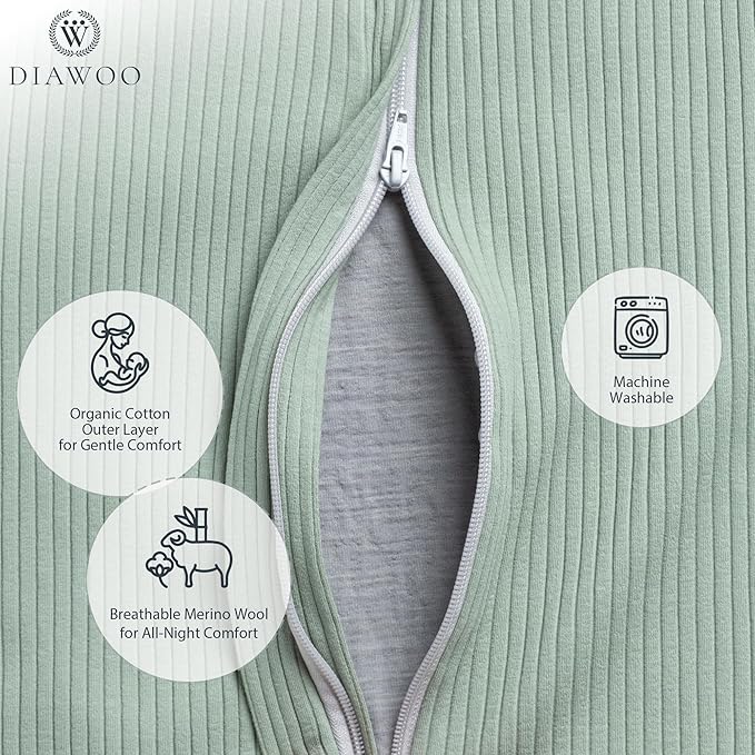 4 Season Baby Sleep Sack with Foot Openings, Merino Wool and Organic Cotton, Toddler Sleeping Bag for 2T–7T