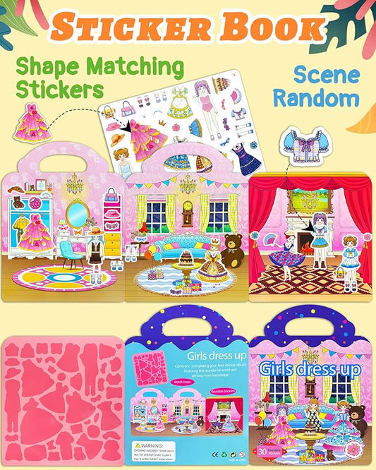 Benresive Reusable Sticker Books for Toddlers, Fun Travel Stickers for Kids, Toddler Sticker Book, Crafts Activities for Toddlers, 3 and Up Birthady Gifts - Dress Up