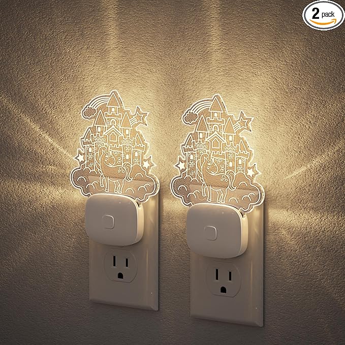 JandCase 2 Pack Plug in Night Light, 10 Color Changing Castle Night Light with Dusk to Dawn Sensor, Acrylic RGB Nightlight for Kids Girls Bedroom, Gifts for Girls