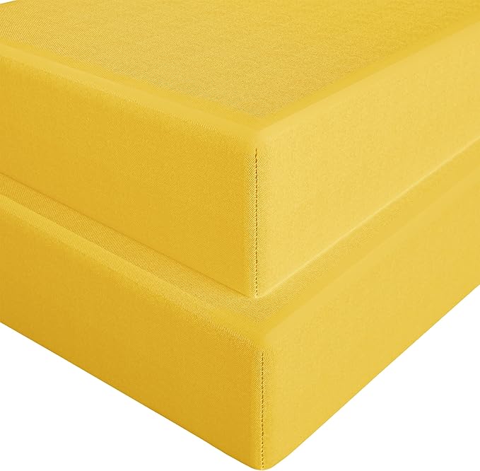 FLXXIE 2 Pack Microfiber Fitted Crib Sheets, Super Soft and Cozy Toddler Fitted Sheets for Standard Crib and Toddler Mattresses, 28x52, Yellow