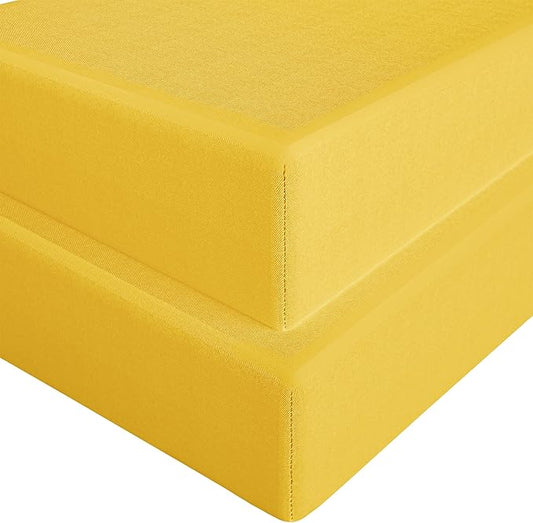 FLXXIE 2 Pack Microfiber Fitted Crib Sheets, Super Soft and Cozy Toddler Fitted Sheets for Standard Crib and Toddler Mattresses, 28x52, Yellow