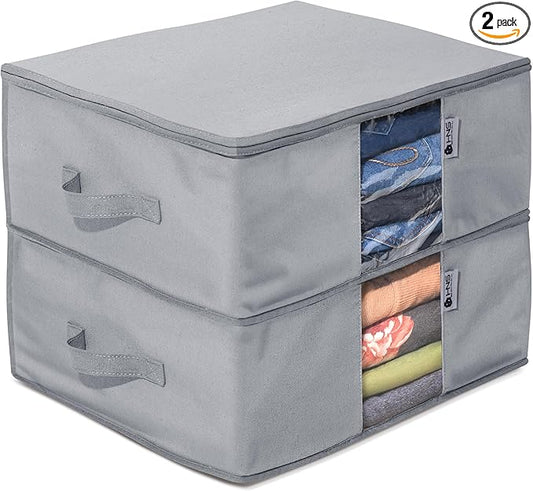 Cedar Clothes Storage Bag Organizer – Protects from Moths, Moisture, Dirt & Dust – Set of 2 Underbed Storage Bags for Clothes, Cashmere Sweaters, Bedding & More - Underbed Storage - Grey