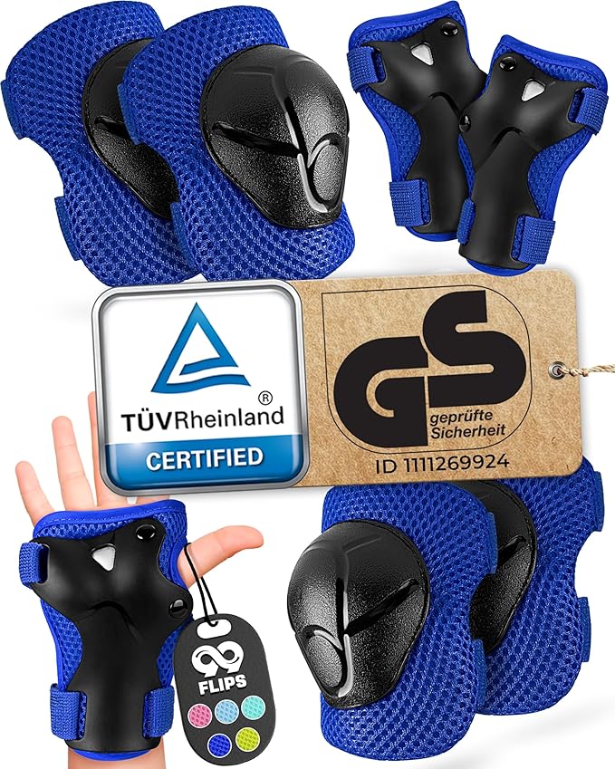 99FLIPS Knee Pads for Kids 3-12 Years - 6pcs Complete Set Certified by TÜV Rheinland - Knee Pads Elbow Pads and Wrist Guards for Kids and Toddler - Skateboard Roller Skates Scooter