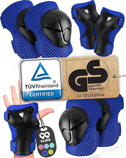 99FLIPS Knee Pads for Kids 3-12 Years - 6pcs Complete Set Certified by TÜV Rheinland - Knee Pads Elbow Pads and Wrist Guards for Kids and Toddler - Skateboard Roller Skates Scooter