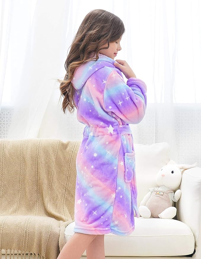 Doctor Unicorn Soft Hooded Rainbow Bathrobe Sleepwear for Girls