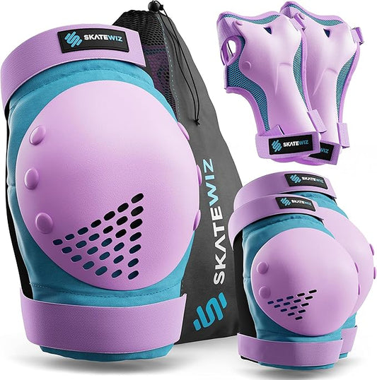 SKATEWIZ Skateboard Pads Protective Gear Set for Kids and Adults - Smash - Roller Skate Pads [6pc] with Wrist Guards - Skating Protective Gear - Roller Derby