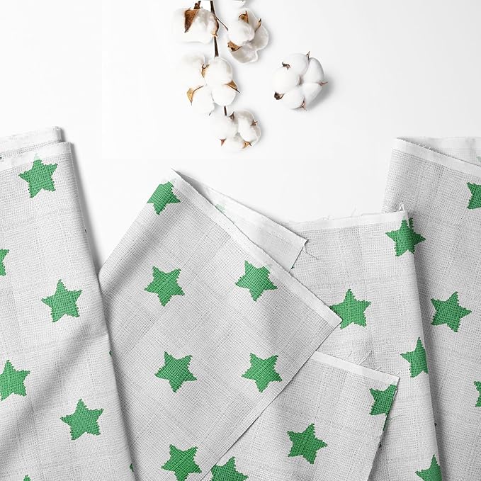Bacati - Muslin Ikat Stars 4 Piece Neutral Toddler Bedding Set 100 Percent Cotton Includes Reversible Comforter, Fitted Sheet, Top Sheet, and Pillow Case (4 pc Toddler Bedding Set, Green Stars)