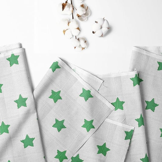 Bacati - Muslin Ikat Stars 4 Piece Neutral Toddler Bedding Set 100 Percent Cotton Includes Reversible Comforter, Fitted Sheet, Top Sheet, and Pillow Case (4 pc Toddler Bedding Set, Green Stars)
