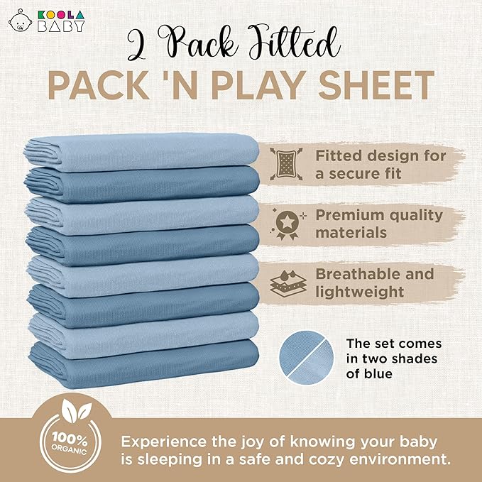 Pack and Play Sheets Fitted - Portable Mini Crib Mattress Sheet for Boys & Girls - Soft Jersey Cotton Playard Sheets - Play Yard Mattress Cover - Fits Most Pack n Play - Safe and Snug for Baby 2 Pack