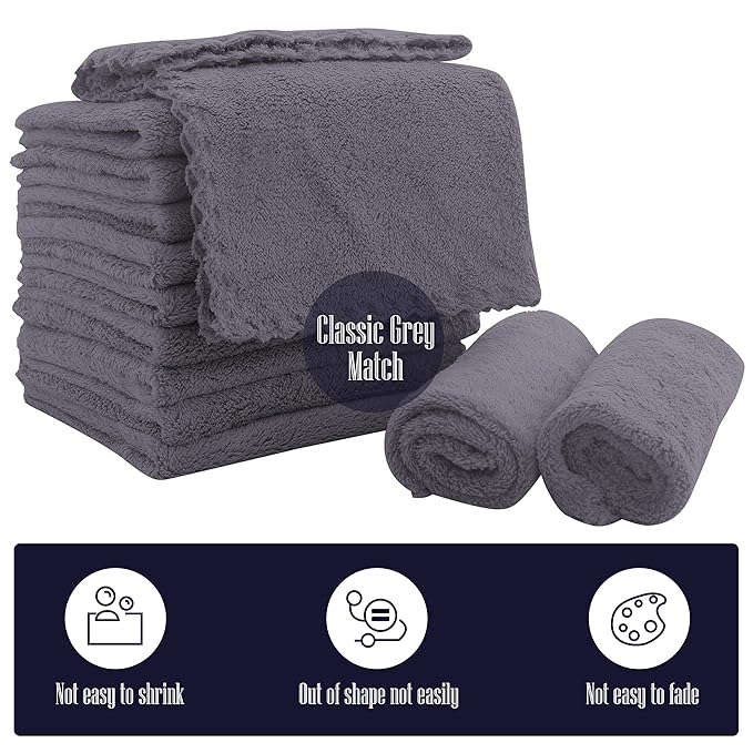 16 Pack Baby Washcloths - Luxury Coral Fleece - Extra Absorbent and Soft Wash Clothes for Newborns, Infants and Toddlers - Suitable for Sensitive Skin and New Born - Baby Shower - Grey, 10x10 Inch