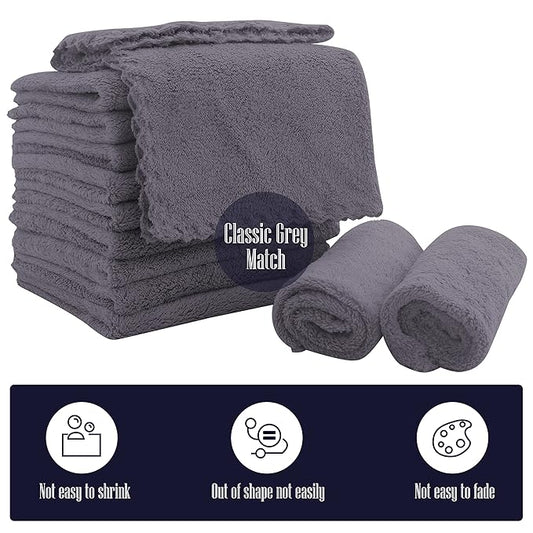 16 Pack Baby Washcloths - Luxury Coral Fleece - Extra Absorbent and Soft Wash Clothes for Newborns, Infants and Toddlers - Suitable for Sensitive Skin and New Born - Baby Shower - Grey, 10x10 Inch