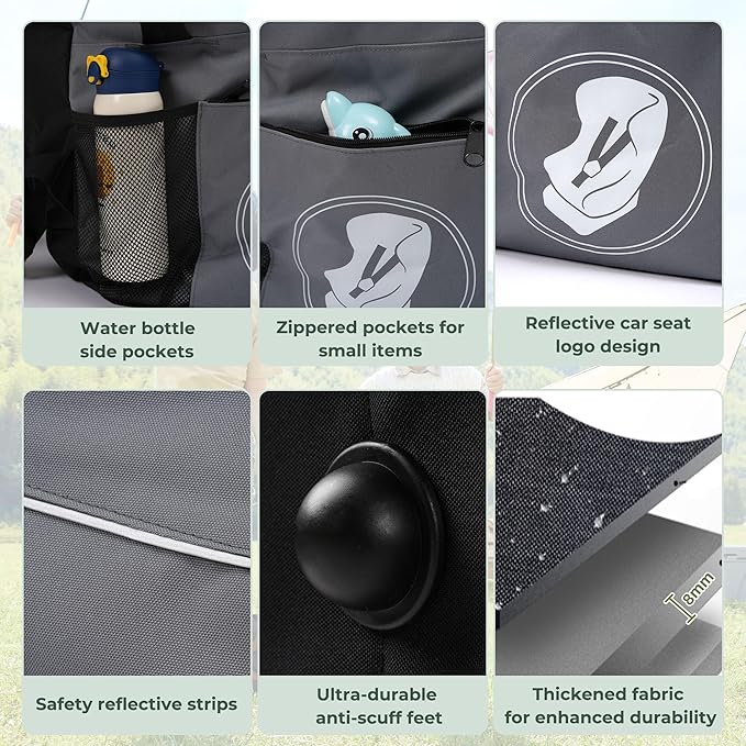 DerBiedersinn Car Seat Travel Bag for Airplane – Waterproof Heavy Duty Carseat Backpack for Gate Check or Airport Travel – Fits Infant, Convertible & Booster Seats, Dark Grey