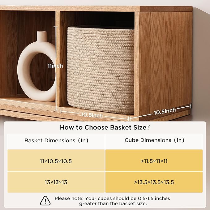 joybest 11inch Cube Storage Bins Set of 4, Cotton Rope Woven Organizer Basket for Shelves, Cube Bin Square Shelves Organizer Closet Storage, Nursery, Toy Organization, Brown
