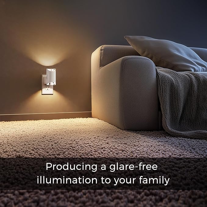 L LOHAS LED Modern Night Lights, 2 Pack, Soft White 3000K, Dimmable, Dusk to Dawn Sensor, Plug in Night Light for Bedroom, Bathroom, Hallway, Stairway