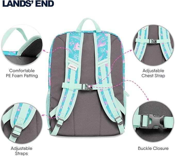 Lands' End Unisex Kids Medium ClassMate Lightweight Durable Elementary School Backpack, Ceramic Blue