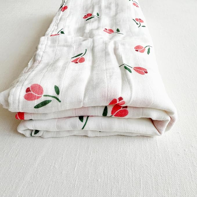 Ali+Oli Muslin Swaddle Blanket for Baby (Tulip) Large 47" x 47" Soft Rayon Made from Bamboo & Organic Cotton, Machine Washable Receiving Blanket Wrap for Newborn to Toddler