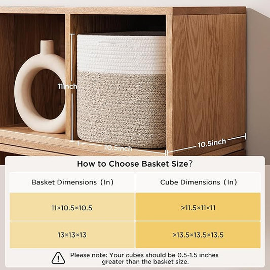 joybest 11inch Cube Storage Bins Set of 4, Cotton Rope Woven Organizer Basket for Shelves, Cube Bin Square Shelves Organizer Closet Storage, Nursery, Toy Organization, Brown&White