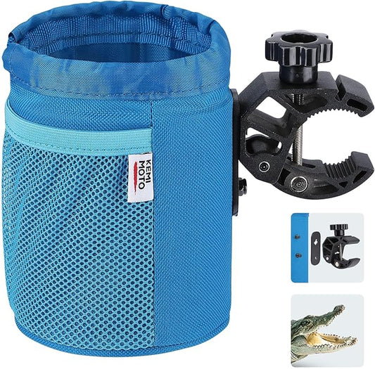 KEMIMOTO Motorcycle Cup Holder, Oxford Fabric Motorcycle Drink Holder with 0.6"-1.5" Alligator Clamp, Universal Water Bottle Cup Accessories for Bike, ATV/UTV, Scooter, Boat, Walker, Blue