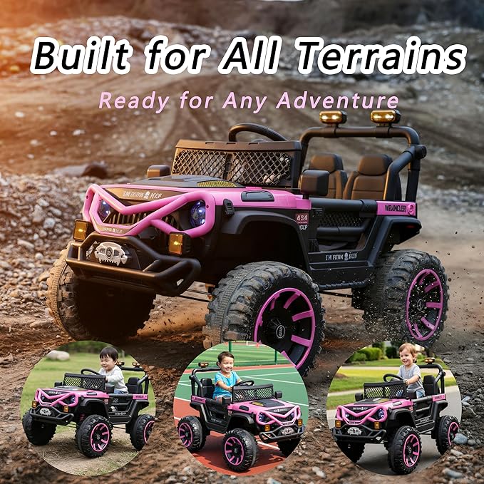 12V Kids Ride On Jeep-Style Car with Remote Control, Bluetooth Music & Stories, LED Headlights, Shock Absorption, Double Doors with Lock, Safe Speed, Battery Powered Electric Vehicle for Boys & Girls