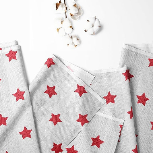 Bacati - Muslin Ikat Stars 4 Piece Boys Toddler Bedding Set 100 Percent Cotton Includes Reversible Comforter, Fitted Sheet, Top Sheet, and Pillow Case (4 pc Toddler Bedding Set, Red Stars)