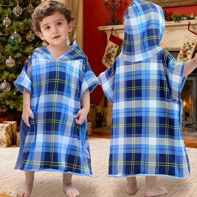 VOOVA & MOVAS Double-Layered Baby Hooded Towel Poncho (2-4 Years, 20x21 Inches) | Ultra Soft & Absorbent Cotton | Thick Toddler Bath Towel for Swimming, Beach, Shower & Winter, Blue Bufflo