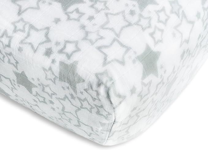 SwaddleDesigns Softest Cotton Muslin Fitted Crib Sheet/Toddler Sheet for Baby Boy & Girl, Sterling Starshine