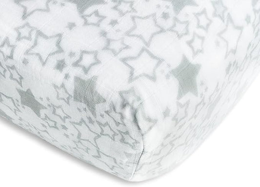 SwaddleDesigns Softest Cotton Muslin Fitted Crib Sheet/Toddler Sheet for Baby Boy & Girl, Sterling Starshine