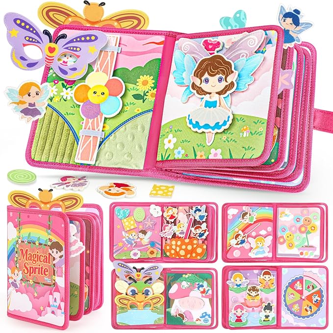 22 in 1 Busy Book for Toddlers 1-3-Sprite Montessori Toy Busy Board for 1 Year Old with Fishing Game, Educational Sensory Quiet Toy, Airplane Car Travel Essentials Christmas Birthday Gift for Boy Girl