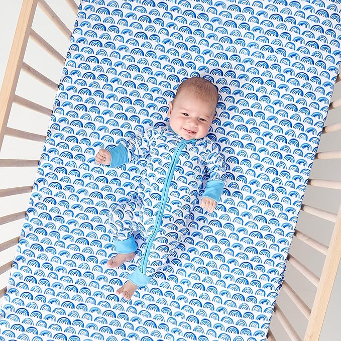 Little Sleepies Baby Crib Sheets, Buttery Soft Viscose from Bamboo Crib Sheets for Boys & Girls, Toddler Bed Sheet, Standard Crib Mattress Sheet, Super Stretchy & Elasticized (Blue Rainbows)