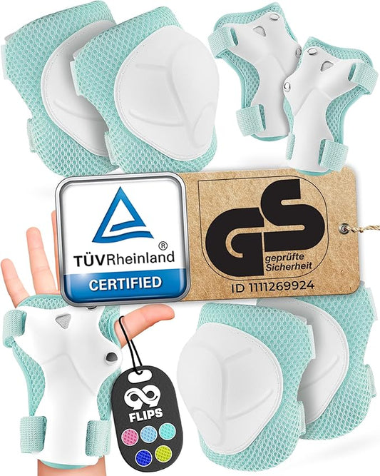 99FLIPS Knee Pads for Kids 3-12 Years - 6pcs Complete Set Certified by TÜV Rheinland - Knee Pads Elbow Pads and Wrist Guards for Kids and Toddler - Skateboard Roller Skates Scooter
