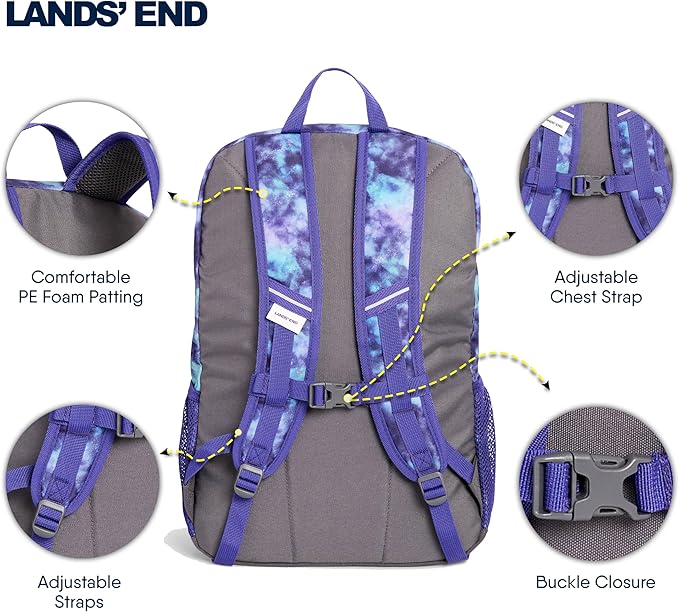 Lands' End Unisex Kids Large ClassMate Lightweight Durable Elementary School Backpack, Plum