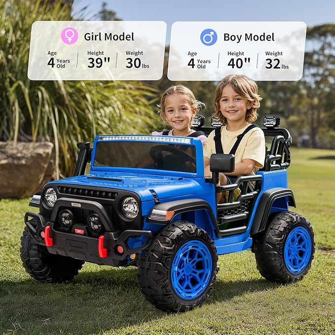 2 Seater Ride on Electric Car, 12V Ride on Toy Car for Kids 4-8 w/Remote Control, EVA Tires - Blue