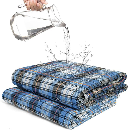 Bed Pads Washable Waterproof, Incontinence Bed Pads for Women and Men, Reusable Mattress Protector Underpads, Non-Slip, 36" x 34", Blue Plaid, 2 Pack