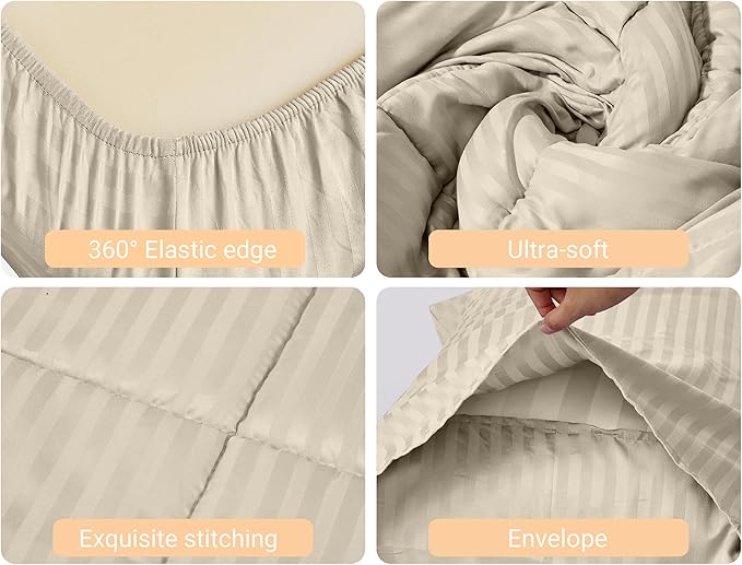 ZPECC Toddler Bedding Set - 4 Piece Hypoallergenic Baby Crib Bedding Set for Boys and Girls, Includes Toddler Comforter, Flat Sheet, Fitted Sheet and Pillowcase, Cream Stripe